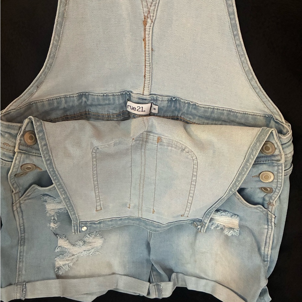 Rue21 Light Blue Denim Overall Shorts Size 16